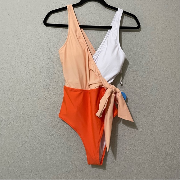Cupshe Swim Cupshe Orange White Colorblock One Piece Swimsuit M